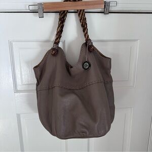 The Sak Indio Hobo Brown Leather Round Braided Shoulder Bag
